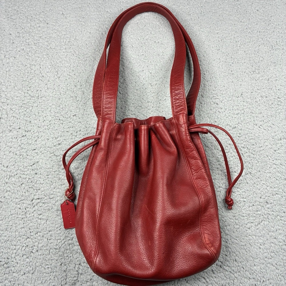 Vintage Coach 4180 Lexington Drawstring Bucket Bag Red Leather Tote RARE